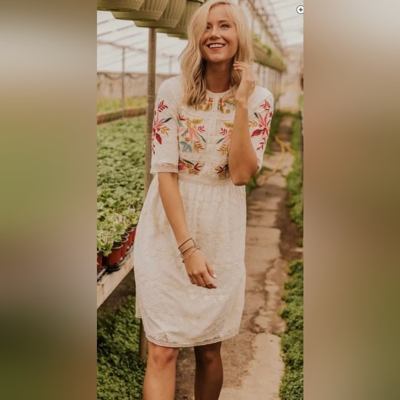 Roolee Cream Embroidered Midi Dress - Picture 2 of 8
